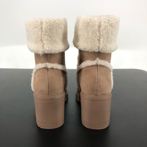 JustFab Taupe Ellie Faux Sherpa Trim Lug Sole Bootie - Picture 7 of 12